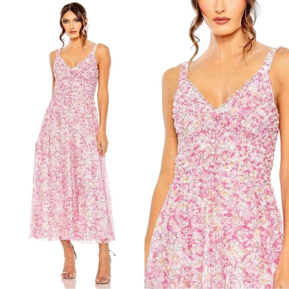 NWT $498 Anthropologie Mac Duggal Sleeveless V-Neck Mesh Midi Dress - Picture 9 of 12